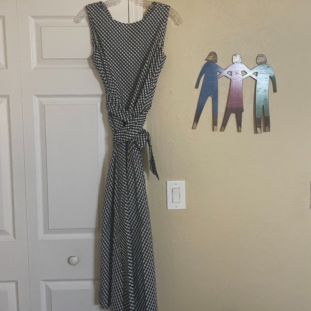 Anne Klein Midi Wrap Dress, Navy & White Checkered, Size Small